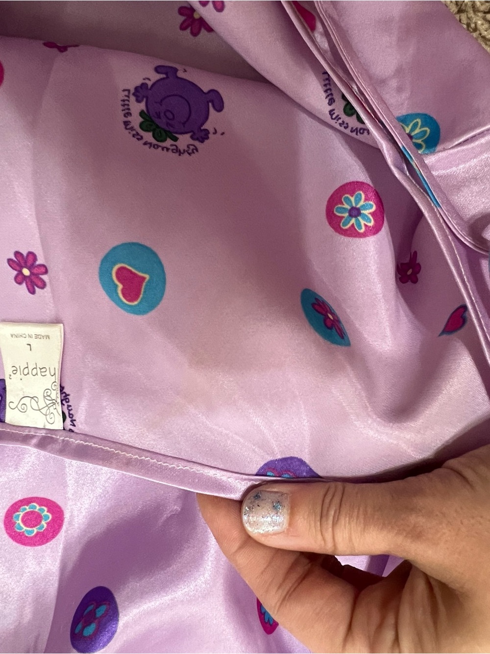 Lavender Polka Dot Satin Chemise with Adjustable Straps - Picture 7 of 7